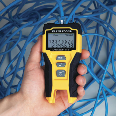 tester de cable lan scout™ jr. 2/ para: prueba aprobada/ error de cableado/ falla de circuito abierto o cortocircuito/ par dividido/ blindaje. tester de cable lan scout™ jr. 2/ para: prueba aprobada/ error de cableado/ falla de circuito abierto o cortocircuito/ par dividido/ blindaje.