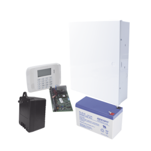 kit de panel de alarma vista48la con gabinete, batería de 9ah y transformador