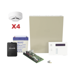 kit de panel de alarma vista48la con gabinete, batería y transformador / 4 sensores de humo