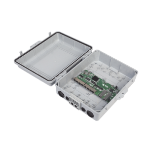 switch wisp/fttx con 7 puertos poe inverso de 24v pasivo (poe in), 1 puerto poe out de 24v + 2 sfp, integrado con gabinete nema ip67 para exterior
