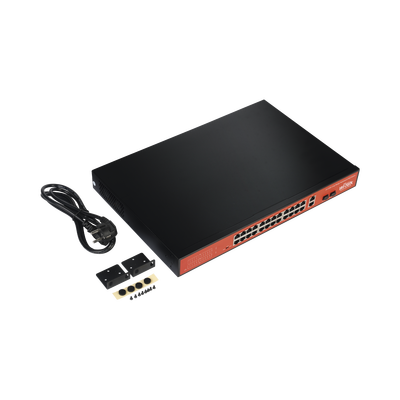 switch poe (802.3af/at/bt) / no administrable de largo alcance / hasta 250m / con 24 x 10/100mbps + 2 x sfp gigabit combo / 250 w switch poe (802.3af/at/bt) / no administrable de largo alcance / hasta 250m / con 24 x 10/100mbps + 2 x sfp gigabit combo / 250 w