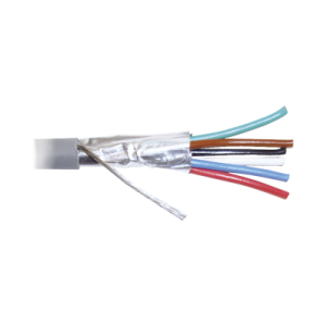 bobina de 305 metros de cable 8 conductores, 22 awg, tipo cmr, de color gris para aplicaciones en alarmas de intrusión /control de acceso/interfonos y tv porteros/automatización/audio y voceo.