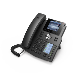 teléfono ip empresarial para 4 líneas sip con 2 pantallas lcd, 6 teclas blf/dss, puertos gigabit y conferencia de 3 vías, poe