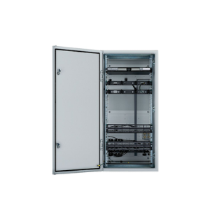 gabinete industrial preconfigurado de montaje en pared, fabricado en acero bajo en carbono, protección nema 4/12 ip66, de 26 ur, color gris