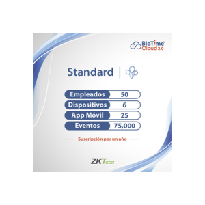 licencia standart biotime cloud 2.0 / 50 usuarios / 6 dispositivos (licencia anual)
