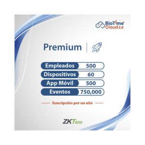 licencia premium biotime cloud 2.0 / 500 usuarios / 60 dispositivos (licencia anual)