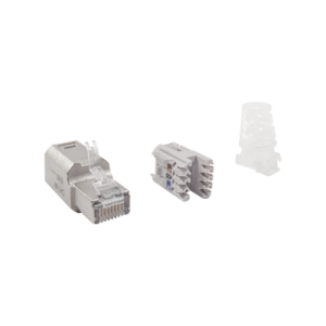 plug rj45 cat6a blindado, terminación en campo, compatible con todas las categorías, sin clip protector de seguro