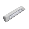 luz de escena, 4 led, bisel blanco, 12–24vcd, led blanco y lente transparente