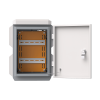 gabinete de acero ventilado para exterior con rieles din y 4 placas laterales para montaje de equipos por fuera,