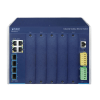 switch modular industrial capa 3 / 5 slots / 4 puertos gigabit rj45 / 4 puertos sfp+ 10g / rango de temperatura 40~75°c / entrada de potencia redundante 12 48v / soporte ipv6/ipv4