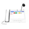 teléfono ip color blanco android 9.0 empresarial para voceo 20 líneas sip, pantalla táctil, wi fi y bluetooth, poe, voceo/ musica por multicast, puertos gigabit, sofware de enfermeria