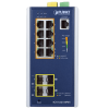 switch industrial administrable capa2, 8 puertos gigabit con poe+ 802.3at, 2 puertos sfp de 100/1g y 2 puertos sfp de 100/1g/2.5g