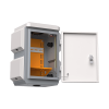 gabinete de acero ventilado para exterior con rieles din y 4 placas laterales para montaje de equipos por fuera,