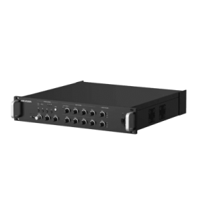 amplificador de red 2 zonas de 240w hasta 500 watts | salida de 100v y 70v | compatible con tareas en tiempo real y programadas | gestión de biblioteca de materiales de audio | entrada de alarma | compatible con hikcentral