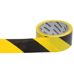 cinta de señalización / adhesivo acrílico / espesor 0.105 mm / colores amarillo negro / ancho 48 mm / largo 18 m / alta visibilidad
