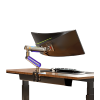 montaje de escritorio ideal para monitores gaming de 32" 60" / capacidad de carga maxima 20 kg / vesa 75 x 75 100 x 100 / acero / giro 360° / color carbon mate con cubierta plastica color morado / iluminación rgb