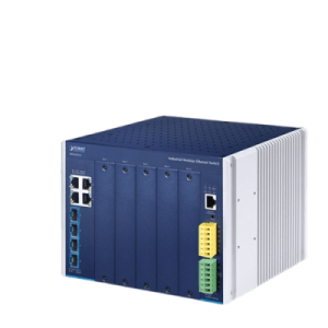 switch modular industrial capa 3 / 5 slots / 4 puertos gigabit rj45 / 4 puertos sfp+ 10g / rango de temperatura 40~75°c / entrada de potencia redundante 12 48v / soporte ipv6/ipv4