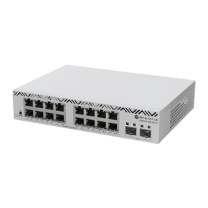 switch mikrotik con 16 puertos gigabit ethernet / 2 puertos sfp+ 10g / filtrado mac y vlans / swos configuración web