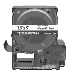 casete de etiquetas magnéticas de cinta continua, color blanco sobre negro, uso interior, 36 mm (1.5 in) de ancho x 1.5 metros de largo