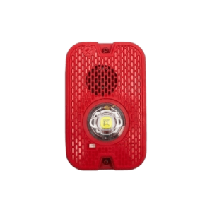 sirena con lámpara led estroboscópica / a 2 hilos / montaje en pared / 16 a 24 vcd / configuración estroboscópica seleccionable / texto en inglés / color rojo / uso exterior