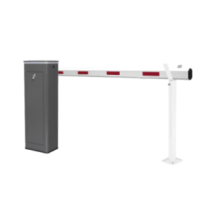 kit de barrera vehicular derecha y brazo telescópico de hasta 5.5 m / finales de carrera ajustables por programación / movimiento fluido / diseño elegante color gris / con corona led semaforizada