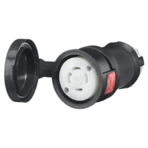 conector hembra con bloqueo de media vuelta / 30 a 480 v ca / 3 polos trifásico / nema l16 30r / terminal de tornillo / cubierta hermética negra / color blanco y negro.