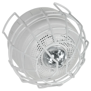protector de rejilla anti vandalismo y golpes accidentales, color blanco, para sirenas/estrobos/bocinas system sensor, montaje en superficie en techo, 8.55"altox8.55"anchox6.23"profundidad