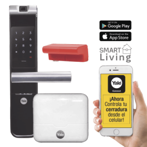 kit cerradura con manija ymf40a y hub, apertura por, código, biometría y apertura por smartphone, para puertas de 35 a 90 mm de espesor