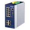switch industrial administrable capa2, 8 puertos gigabit con poe+ 802.3at, 2 puertos sfp de 100/1g y 2 puertos sfp de 100/1g/2.5g