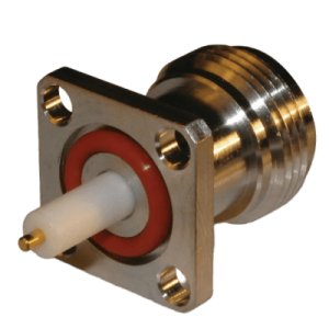 conector n hembra, montaje con 4 perforaciones a 18 mm