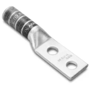 terminal de compresión de doble ojillo para calibre 1/0 awg y tornillo de 1/4" con espaciamiento de 5/8".