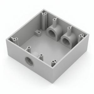 caja condulet cuadrada de 3/4" (19.05 mm)/ 3 bocas (2 arriba 1 abajo) / a prueba de intemperie.