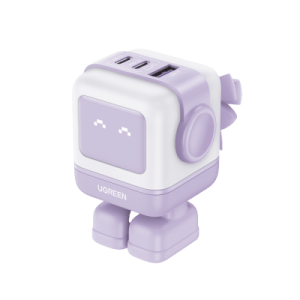cargador robotgan de 65w serie uno | 3 puertos de carga rápida | 2 usb c | 1 usb a | pd 3.0 | qc 4.0 | carga inteligente | tecnología gan ii | zapato magnético extraíble | carcasa ignifuga | pantalla led.