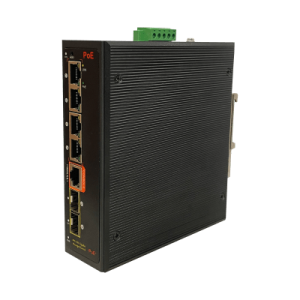 switch poe industrial administrable / 4 puertos 1gbe poe / 2 slots sfp / ip40 / rango de temperatura 40°c a 80°c / erps con recuperación <20 ms / stp/rstp/mstp / vlan / seguridad avanzada