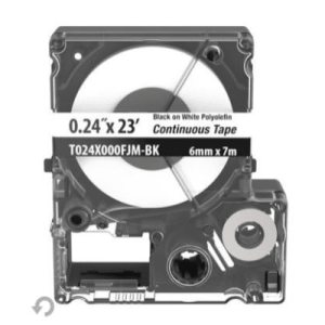 casete de etiquetas de poliolefina de cinta continua, color negro sobre blanco, uso interior/exterior, 5.82 mm de ancho x 7 metros de largo