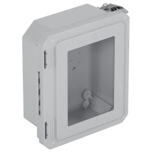 caja impermeable de fibra de vidrio, 8.77" (22.27cm) alto x 6.77" (17.19cm) ancho x 4.06" (10.31cm), con ventanilla, listado ul/cul, hecho en ee.uu, serie enviroarmour®