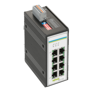 switch industrial ethernet / 8 puertos 1000base t / alimentación redundante de cc / rango de tensión 9 57 v / carcasa metálica / montaje en carril din 35 / ip30 / 40 a +70 °c