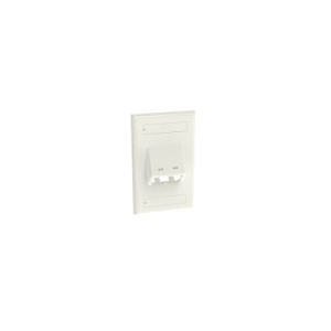 placa de pared vertical clásica, salida para 2 puertos mini com inclinados, con espacios para etiquetas, color blanco