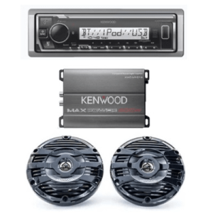 kit de estéreo con bluetooth kmr m332bt | amplificador kac m1814 | más par de bocinas kfc 1653mrb