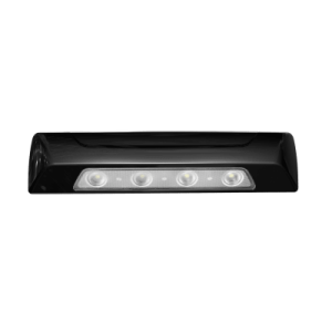 luz de escena, 4 led, bisel blanco, 12–24vcd, led blanco y lente transparente