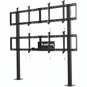 soporte modular para video wall pedestal 2x2 / ajuste micro sin herramientas / 8 puntos de alineación / capacidad 500 lb / vesa 200x200 a 600x400 mm / estructura aluminio / gestión cableado integrada / almacenamiento multimedia