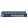 switch poe+ / monitoreable / 24 puertos 100 mbps poe+ / 2 puertos 1000 mbps + 2 puertos sfp de uplink (combo) / configuración nube hik partner pro / modo extendido hasta 300 metros / 370 watts