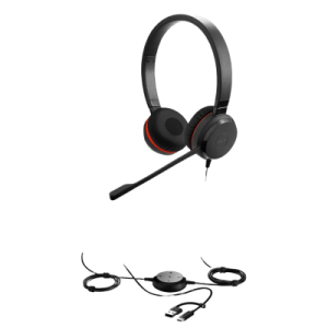 jabra evolve 30 ii duo ms con conexión usb c/a y 3.5mm, micrófono con cancelación de ruido y controlador en el cable con botones e indicadores led (5399 823 309)