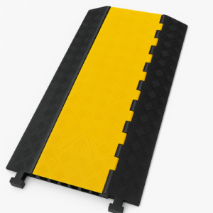 protector de cable de 3 canales / base de goma y tapa de plástico / tamaño del canal 56x55mm / capacidad de carga 6.1 toneladas / longitud 90 cm / ancho del contorno 50 cm / altura 7.5 cm / color amarillo negro / material hule