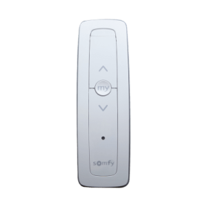 control remoto 1 canal para motores de persiana somfy con señal inalámbrica, instrucciones: sube, baja y detener, con posición favorita programada.