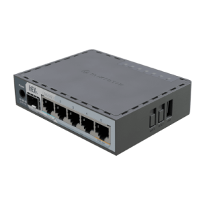 router hex s / 5 puertos gigabit ethernet / 1 puerto sfp 2.5g / dual core arm / 512 mb ram / routeros v7 / poe in y poe out / montaje en pared