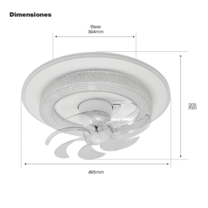 ventilador de techo con luminario led de 110 v ca 50/60 hz / 88 w / 3 tonos de luz (6500 4 000 2 700 k) / con giro 360° / diámetro 495 mm / 6 velocidades / dimeable.