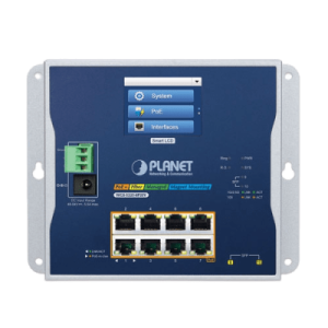 switch industrial flat type 8 puertos gigabit c/poe 802.3at, 2 puertos sfp, lcd