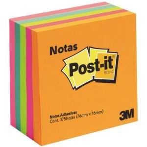notas 3m post it 3x3 neón 5 blocks c/75 hojas