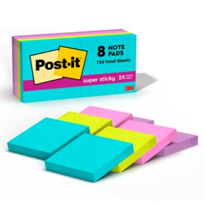 notas adhesivas 3m post it super sticky miami 2x2 pulg (5x5 cms) block c/90h paq c/8 blocks
